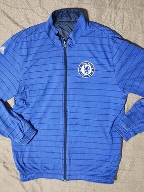 Adidas Chelsea Soccer Windbreaker Lined Hoodie Jacket Reversible Medium RARE